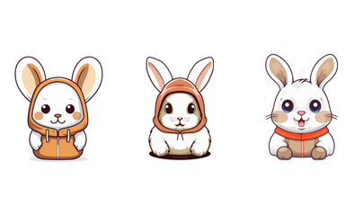 Obraz na płótnie Canvas cute kawaii style easter bunny set isolated on a white background