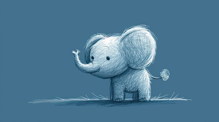  a drawing of an elephant standing in the grass with its trunk in the air with its trunk in the air and its trunk in the air with its trunk out.