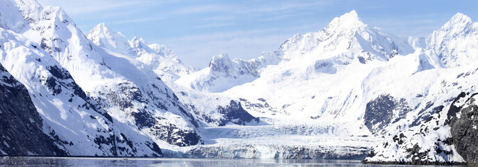 Panoramic Johns Hopkins Glacier, Glacier Bay National Park, Alaska, USA