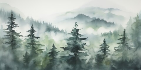 Misty morning in wooden mountains