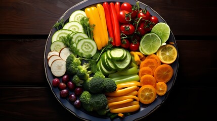 High angle view of fruits and vegetables on plate