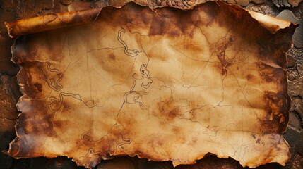 A parchment paper with burnt edges, evoking a sense of adventure and ancient maps, paper texture, background - obrazy, fototapety, plakaty