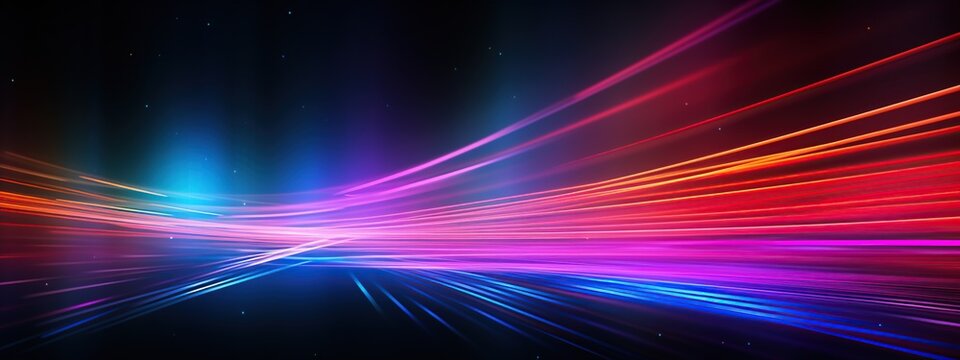 Colorful neon lines waves for high speed network, data transfer and internet connection technology futuristic background. Created with Generative AI