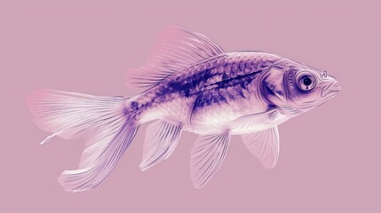  a close up of a fish on a pink background with a black and white image of a fish in the middle of it's body and a pink background.