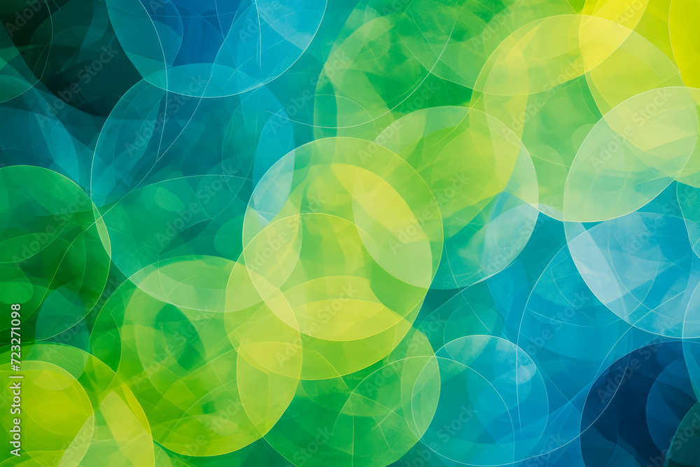 Poster background with a pattern of overlapping circles in shades of green and blue