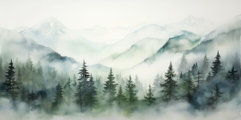Fototapeta na wymiar Misty morning in wooden mountains