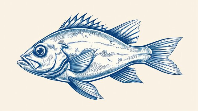  a black and white drawing of a fish on a white background with a blue line drawing of a fish on the bottom of the image and bottom half of the fish.