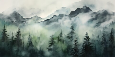 Misty morning in wooden mountains