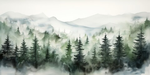 Fototapeta premium Misty morning in wooden mountains
