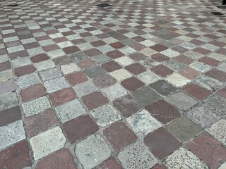 checkered floor Kotor city old fortress day morning   
