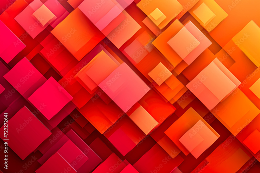 Poster background with a pattern of overlapping squares in shades of red and orange