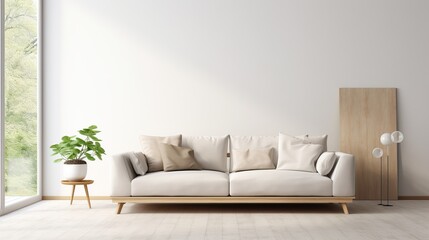 Light modern interior with sofa indoors