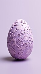 Delicate floral Easter egg on soft pastel lavender background, symbolizing renewal and spring festivities.