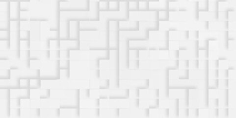 Embossed paper square white geometric pattern of 3d blocks Background, Abstract business block pattern geometric background with squares, seamless White vintage brick wall tiles design.