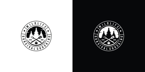 Vintage Wildlife Outdoor Logo. Campfire Survival Cook Skill Retro Label Stamp Hipster. Adventure Logo Icon Symbol Vector Design Template.