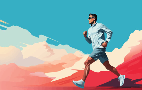 flat illustration of a male runner