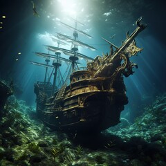 A_pirate_ship_sinking_under_water__Under_water