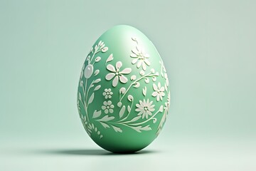 Delicate floral pattern Easter egg on soft pastel green background, symbolizing renewal and spring festivities.