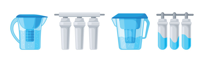 Water Filtration with Home Systems and Facility Vector Set