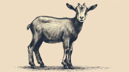  a black and white drawing of a goat standing next to a light colored background with the word goat on the side of the goat's head and the goat's head.