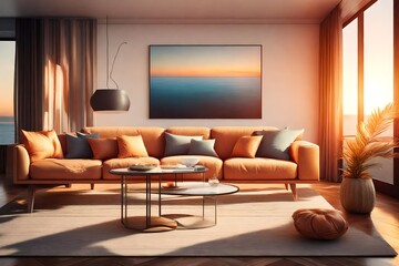 Create a design concept for a contemporary living room. Explore furniture styles, color palettes, and layout arrangements that promote a sleek and modern atmosphere.