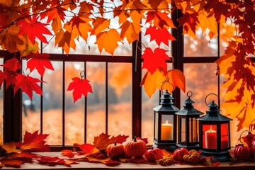 autumn leaves in the window