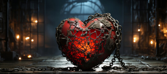 Red Broken Heart, wrapped in black chain