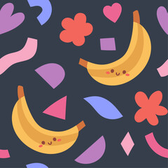 Stylish fruit seamless background. Tropical bananas pattern. Modern hand-drawn print for fabric, surface, wallpaper.