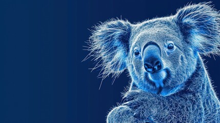  a close up of a koala on a blue background with a blurry image of a koala on it's left side and a blurry image of a koala on the right side.