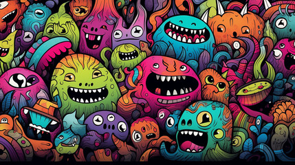 doodles Wallpaper with cute colorful monsters and creatures 