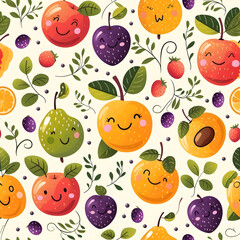 Seamless pattern background with cute fruits.