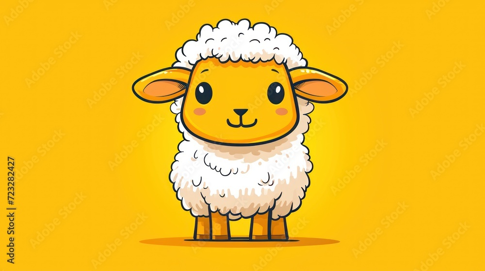 Poster a cartoon sheep with a yellow background and a yellow background with a yellow background and a cart
