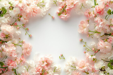 A delicate frame of blossoms envelops a pristine white space