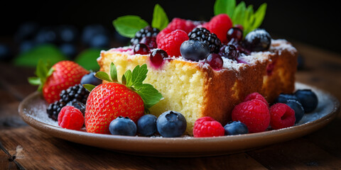 Berry sponge cake. Baking with summer berries. Sweet baking