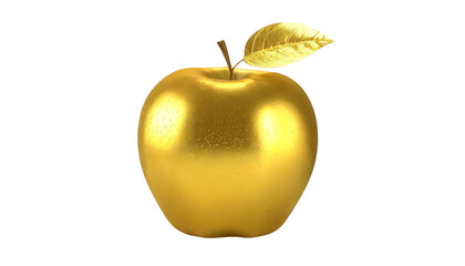 Golden apple isolated on transparent background.