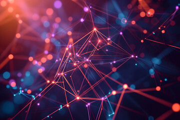 Obraz premium Pixelated Harmony: Colorful Geometric Shapes in Tech Network