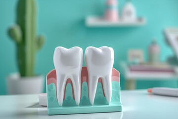 Fototapeta na wymiar 3D model of Teeth on the dentist's table with instruments