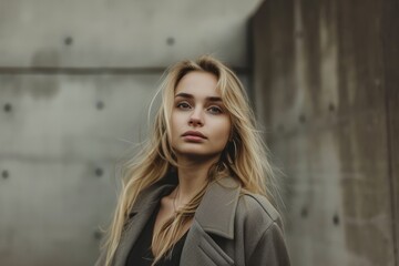 Trendy Blonde Girl With Minimalist Street Style Look In Urban Setting