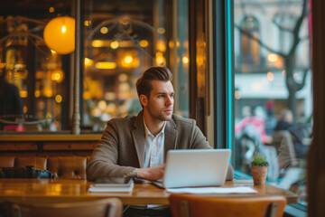 Ambitious Young Businessman Passionately Engrossed In His Work At Cafe
