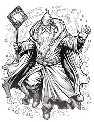 Beautiful Wizard Coloring Page, Perfect Design For your Project and Creations, Ai Generative