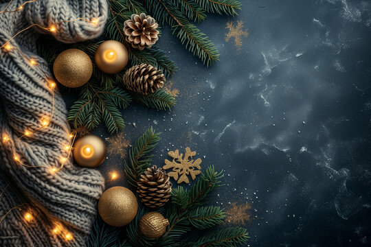 Christmas background with golden balls. AI