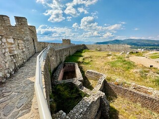 North Macedonia, castle, in Ohrid.  Old walls in tower in Macedonia town Ohrid. Travel distination....