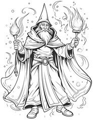 Beautiful Wizard Coloring Page, Perfect Design For your Project and Creations, Ai Generative