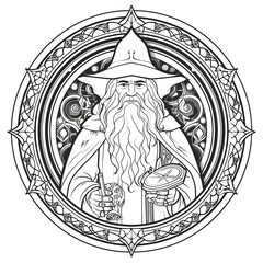 Beautiful Wizard Coloring Page, Perfect Design For your Project and Creations, Ai Generative