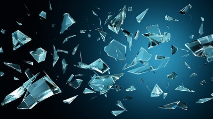 Realistic vector background shards of broken glass flying in the air isolated on transparent background