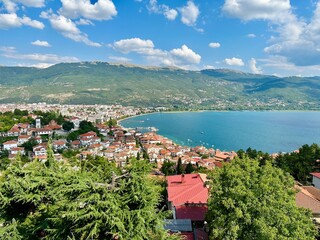 North Macedonia. Castle walls, Samuil's Fortress, Unesco World Heritage Site, on Lake Ohrid, Ohrid...
