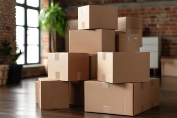 Classic cardboard boxes stacked in a room