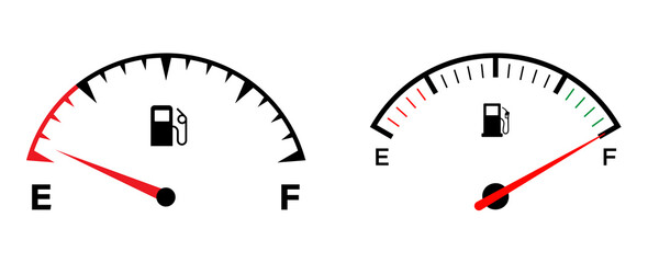 Fuel Meter Flat Icons on Transparent Background, Efficient Designs