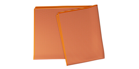 red yellow white and brown formal Striped Pocket Square with thin orange boarder folded  and isolated on a transparent background. 