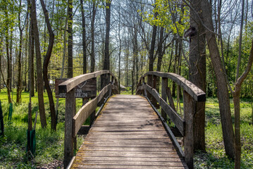 old wooden bridge across the Creek in the woods